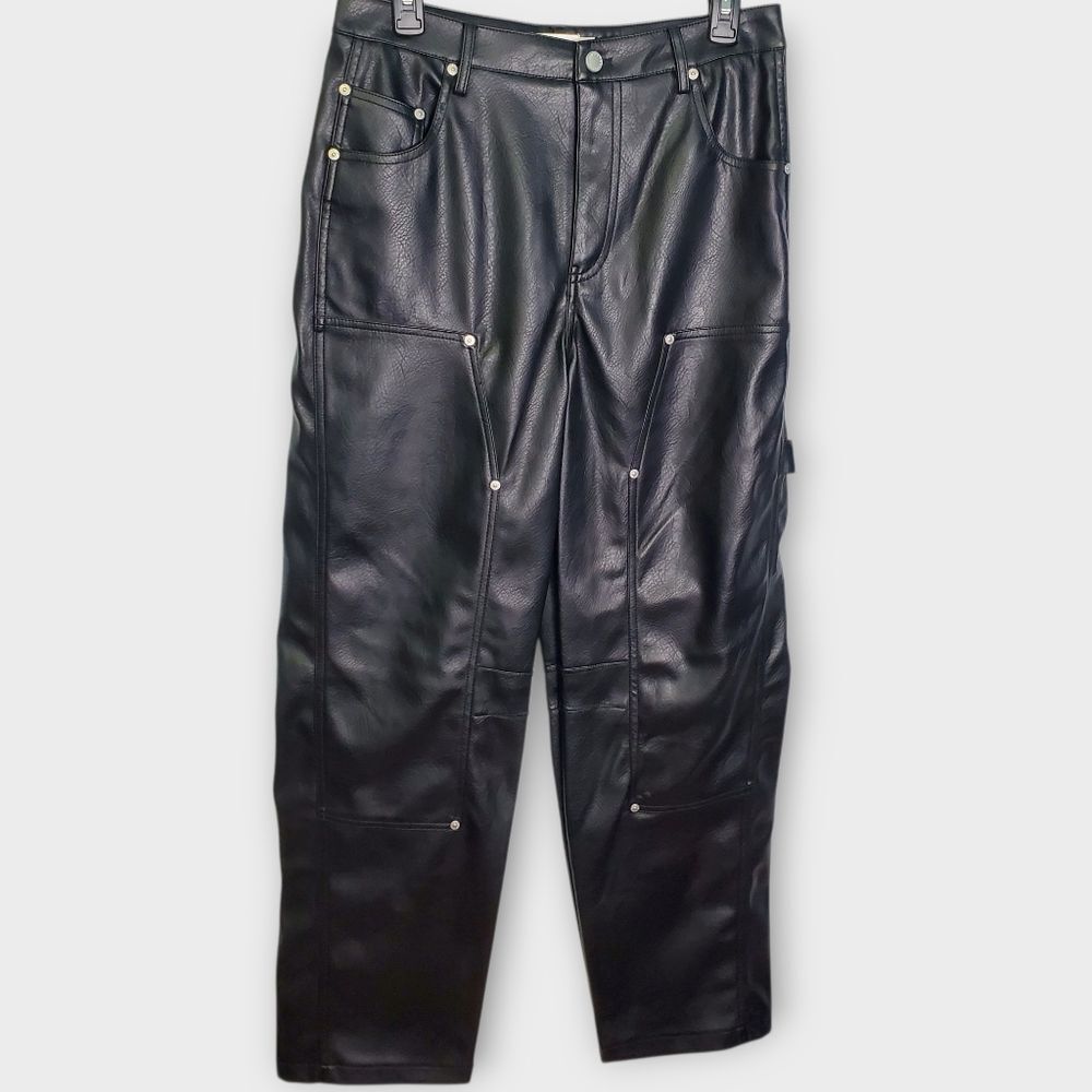 Avec Les Filles Black Wide-Leg Faux Leather Pants - Picture 2 of 8